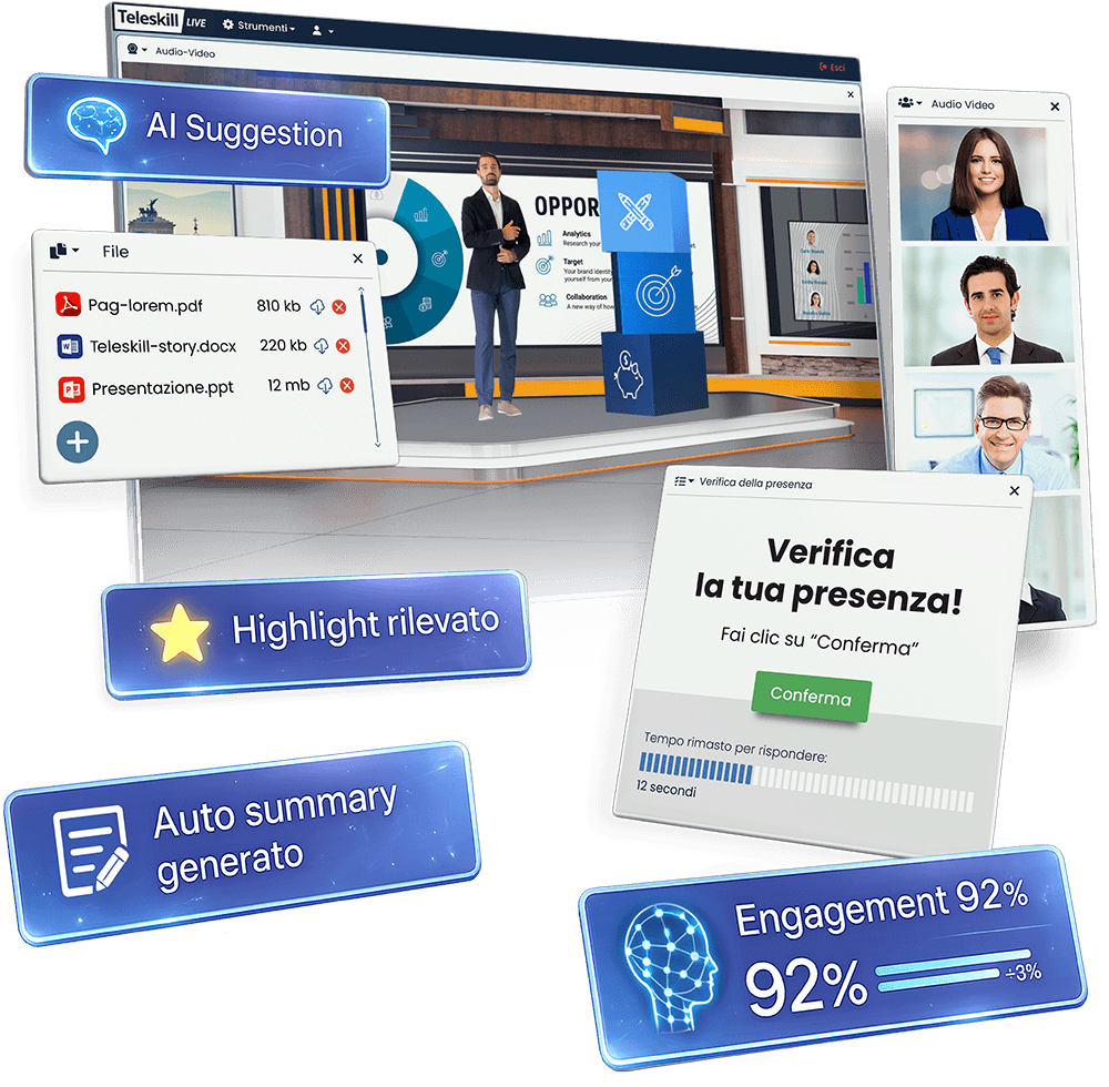 Piattaforma webinar con intelligenza artificiale per formazione aziendale e compliance
